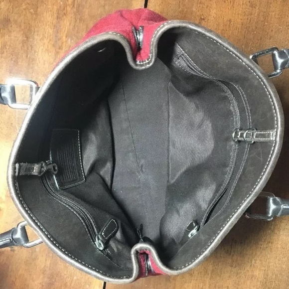 Rare Coach red wool w/ brown leather trim purse - Picture 6 of 8